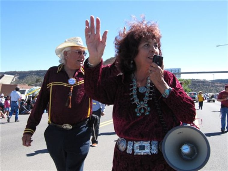 Lynda Lovejoy waves to the crowd during the Navajo Nation Fair parade on Sept. 11, 2010 in Window Rock, Ariz. Lovejoy is seeking to become the tribe's first female president.